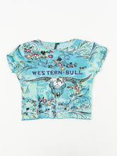 Load image into Gallery viewer, Vintaage x Blue Western Bull AOP Baby Tee (L, XL)