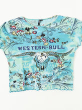 Load image into Gallery viewer, Vintaage x Blue Western Bull AOP Baby Tee (L, XL)