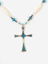 Load image into Gallery viewer, Vintage x Teal Gemstone Cross Necklace