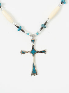 Vintage x Teal Gemstone Cross Necklace