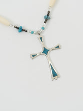 Load image into Gallery viewer, Vintage x Teal Gemstone Cross Necklace