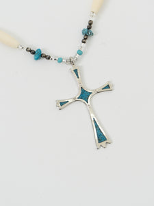 Vintage x Teal Gemstone Cross Necklace