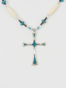 Vintage x Teal Gemstone Cross Necklace