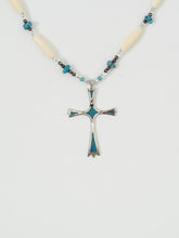 Load image into Gallery viewer, Vintage x Teal Gemstone Cross Necklace