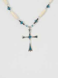 Vintage x Teal Gemstone Cross Necklace