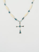 Load image into Gallery viewer, Vintage x Teal Gemstone Cross Necklace