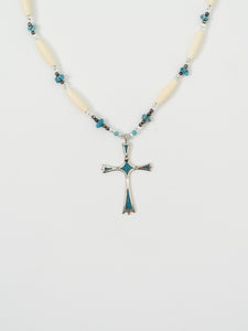 Vintage x Teal Gemstone Cross Necklace