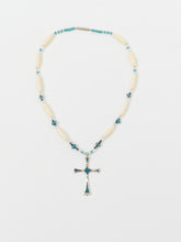 Load image into Gallery viewer, Vintage x Teal Gemstone Cross Necklace