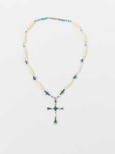 Vintage x Teal Gemstone Cross Necklace