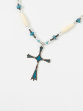 Load image into Gallery viewer, Vintage x Teal Gemstone Cross Necklace