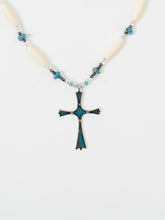 Load image into Gallery viewer, Vintage x Teal Gemstone Cross Necklace