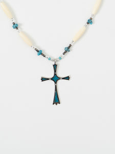 Vintage x Teal Gemstone Cross Necklace