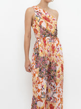 Load image into Gallery viewer, Modern x Pink Floral Satin One-Shoulder Jumpsuit (S)