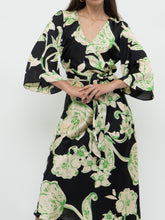 Load image into Gallery viewer, ZARA x Black &amp; Green Floral Satin Dress (XS, S)