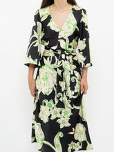 Load image into Gallery viewer, ZARA x Black &amp; Green Floral Satin Dress (XS, S)