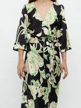 Load image into Gallery viewer, ZARA x Black &amp; Green Floral Satin Dress (XS, S)