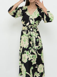 ZARA x Black & Green Floral Satin Dress (XS, S)