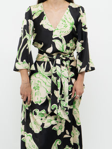 ZARA x Black & Green Floral Satin Dress (XS, S)