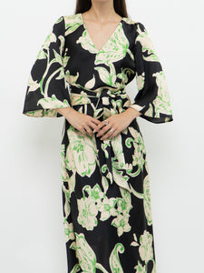 ZARA x Black & Green Floral Satin Dress (XS, S)