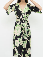 Load image into Gallery viewer, ZARA x Black &amp; Green Floral Satin Dress (XS, S)