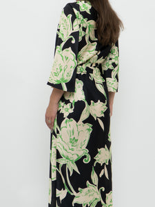 ZARA x Black & Green Floral Satin Dress (XS, S)