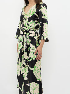 ZARA x Black & Green Floral Satin Dress (XS, S)