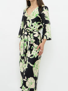 ZARA x Black & Green Floral Satin Dress (XS, S)