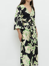 Load image into Gallery viewer, ZARA x Black &amp; Green Floral Satin Dress (XS, S)