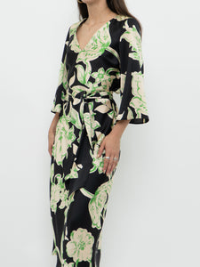 ZARA x Black & Green Floral Satin Dress (XS, S)