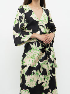 ZARA x Black & Green Floral Satin Dress (XS, S)