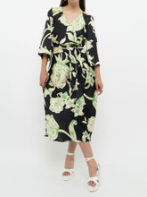 Load image into Gallery viewer, ZARA x Black &amp; Green Floral Satin Dress (XS, S)