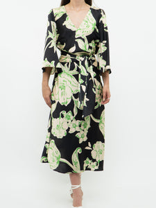 ZARA x Black & Green Floral Satin Dress (XS, S)