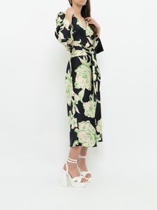 ZARA x Black & Green Floral Satin Dress (XS, S)