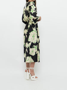 ZARA x Black & Green Floral Satin Dress (XS, S)