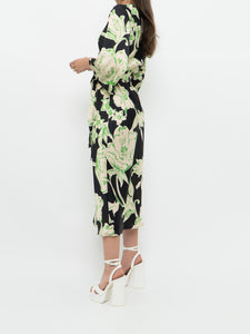 ZARA x Black & Green Floral Satin Dress (XS, S)