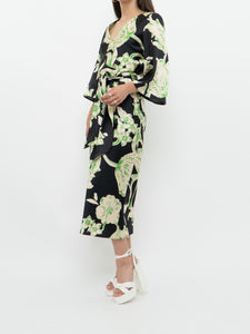 ZARA x Black & Green Floral Satin Dress (XS, S)