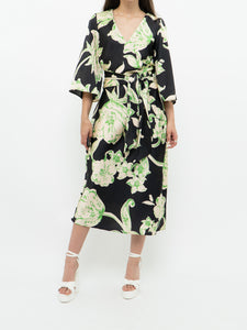 ZARA x Black & Green Floral Satin Dress (XS, S)