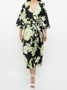 ZARA x Black & Green Floral Satin Dress (XS, S)