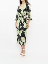 Load image into Gallery viewer, ZARA x Black &amp; Green Floral Satin Dress (XS, S)