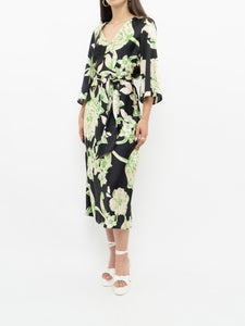 ZARA x Black & Green Floral Satin Dress (XS, S)