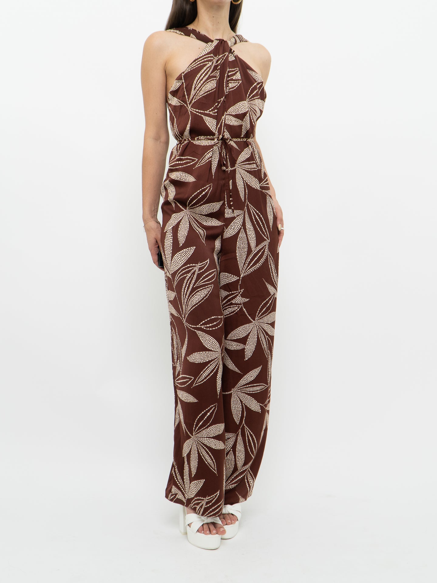 MNG x Brown & White Floral Jumpsuit (XS, S)