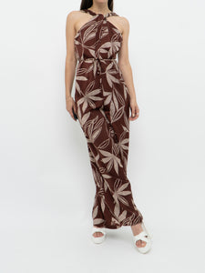 MNG x Brown & White Floral Jumpsuit (XS, S)