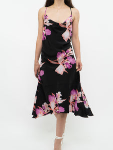 Vintage x BEECHERS BROOK Black & Pink Floral Dress (L)