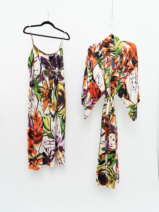 NATORI x Colourful Floral Robe & Dress Set (L, XL)