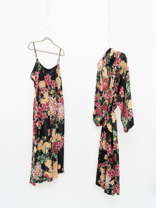 NATORI x Black Floral Robe & Dress Set (L, XL)