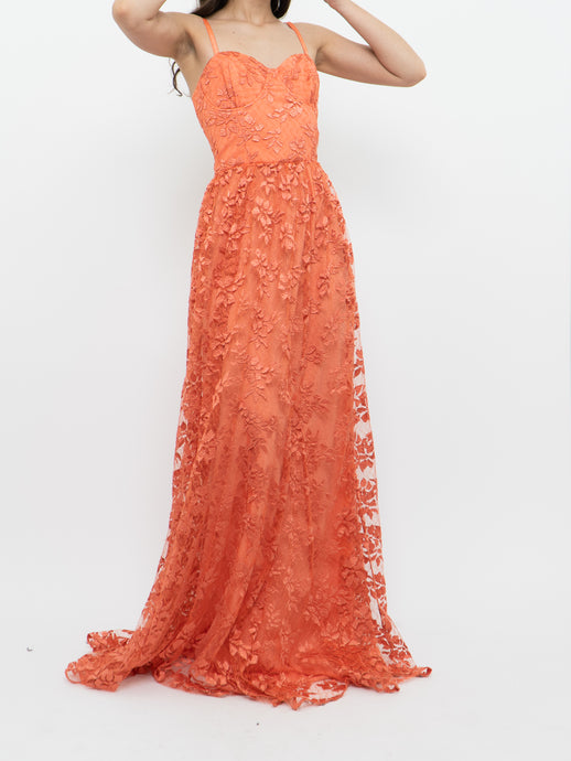 ALICE + OLIVIA x Orange Floral Lace, Mesh Dress (M)