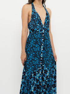 FREE PEOPLE x Blue Floral Button-Up Dress (XS, S)