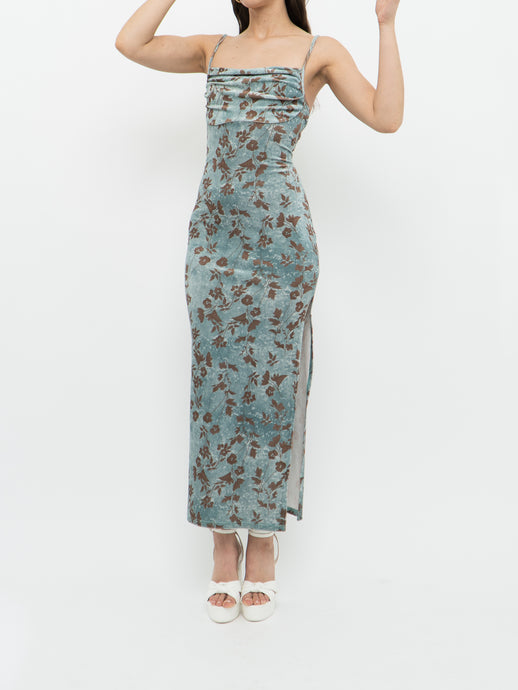 Modern x Teal, Brown Floral Velvet Dress (XS)