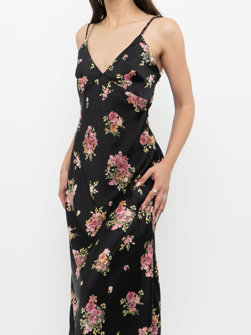 Modern x Made in Morocco x Black Floral Satin Dress (S)