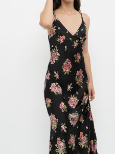 Modern x Made in Morocco x Black Floral Satin Dress (S)